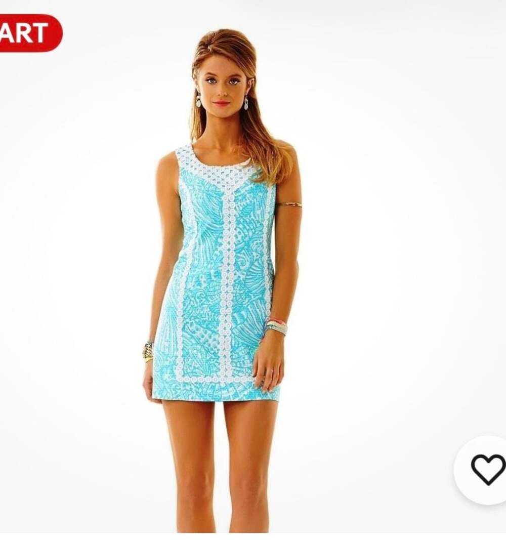 Lilly Pulitzer McFarlane Shorely Blue Sleeveless Shell Print Shift Dress Size 8 - Picture 1 of 4